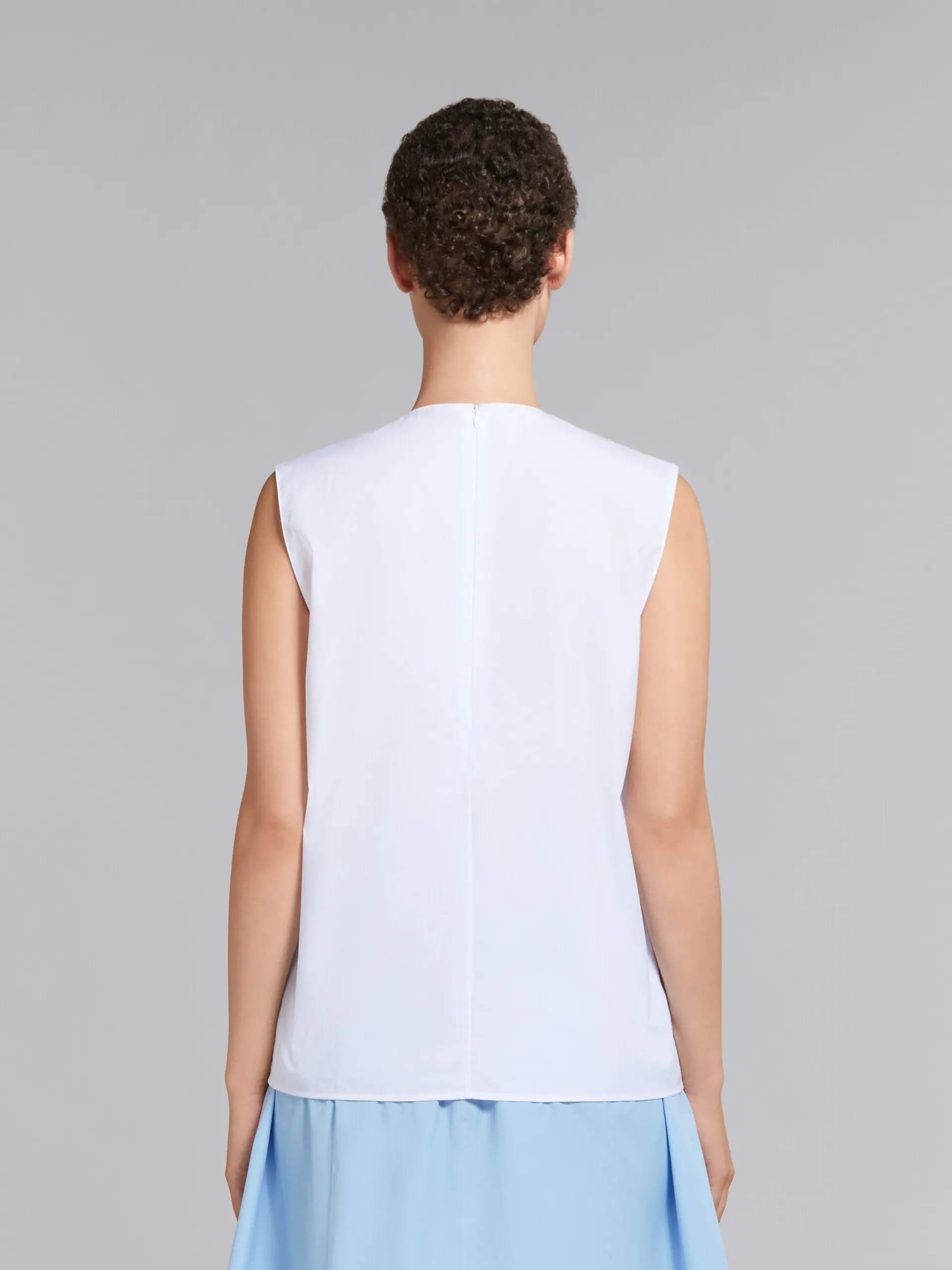 Tops & T-Shirts>Marni White Organic Poplin Sleeveless Top With Pleated Detailing LILYWHITE