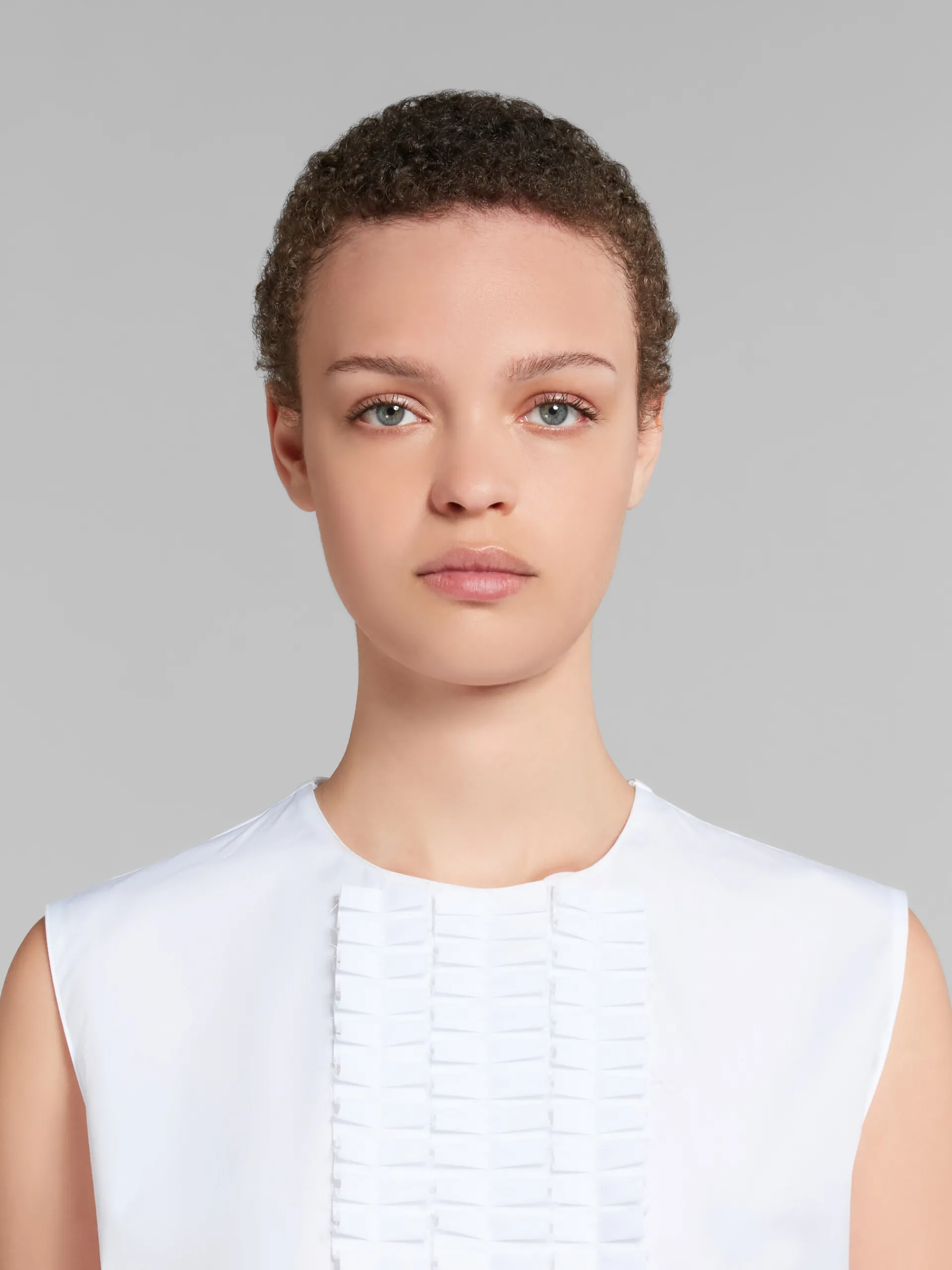 Tops & T-Shirts>Marni White Organic Poplin Sleeveless Top With Pleated Detailing LILYWHITE