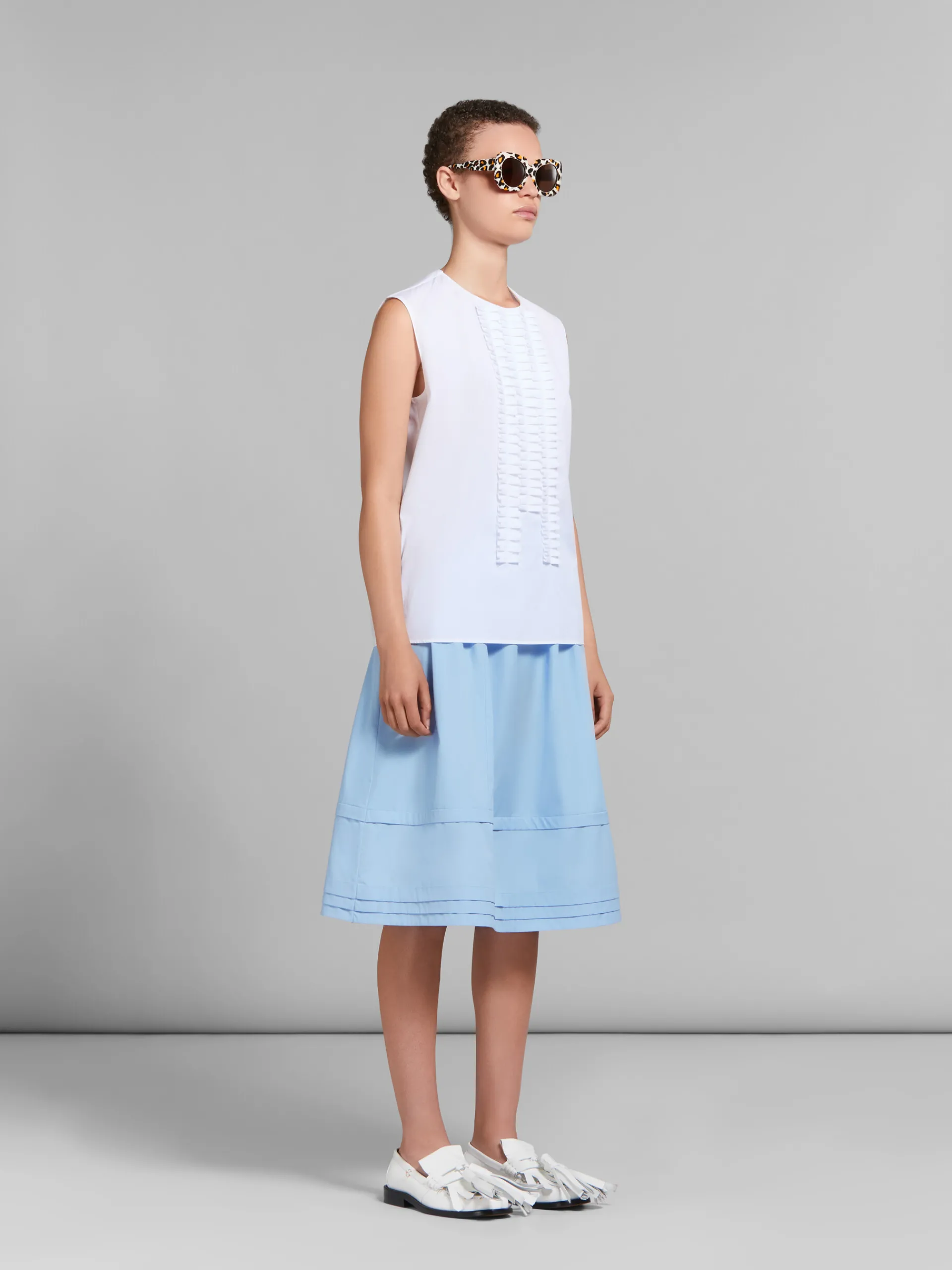 Tops & T-Shirts>Marni White Organic Poplin Sleeveless Top With Pleated Detailing LILYWHITE