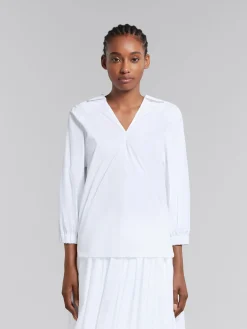 Tops & T-Shirts>Marni White Organic Poplin Top With Shirt Collar LILYWHITE