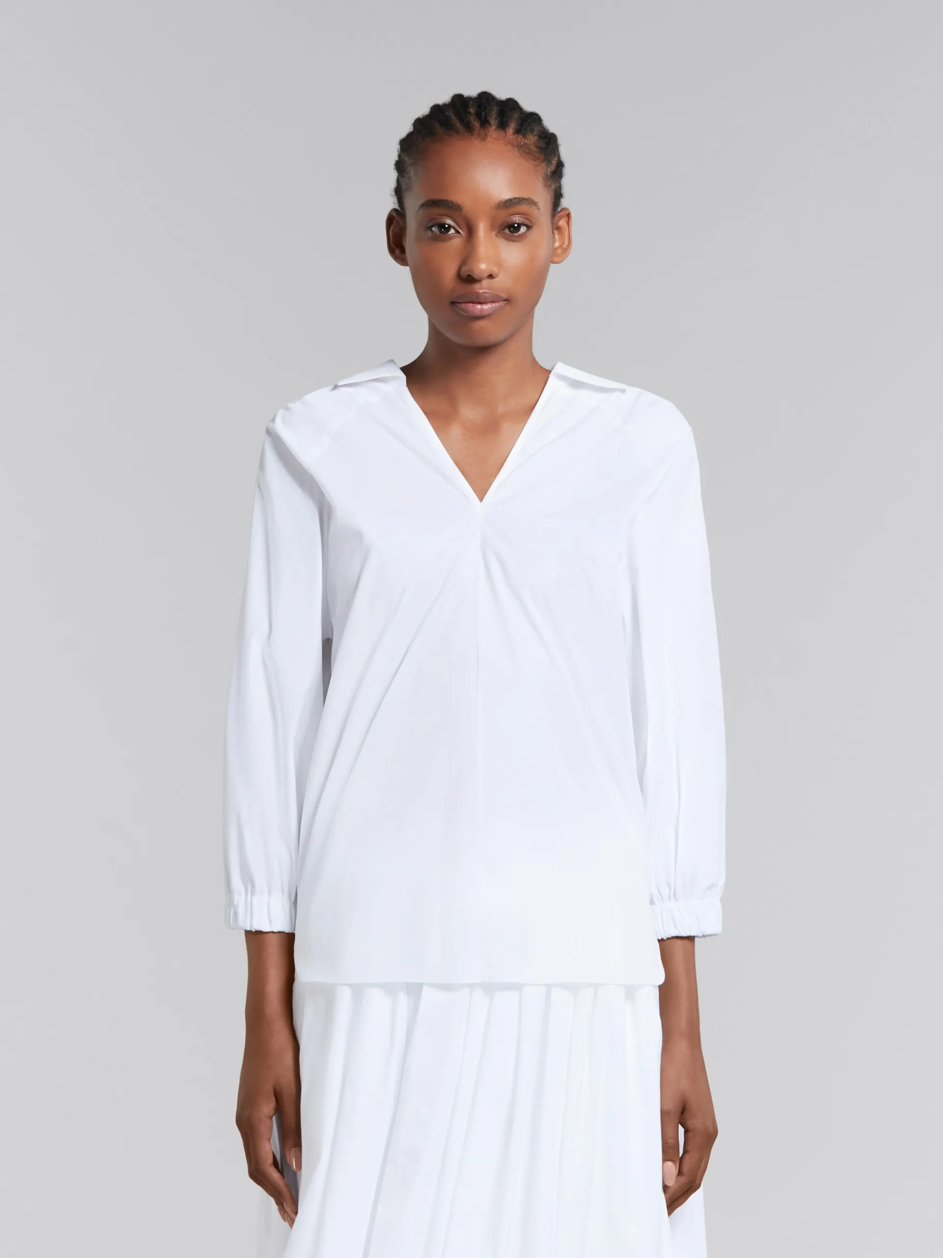 Tops & T-Shirts>Marni White Organic Poplin Top With Shirt Collar LILYWHITE