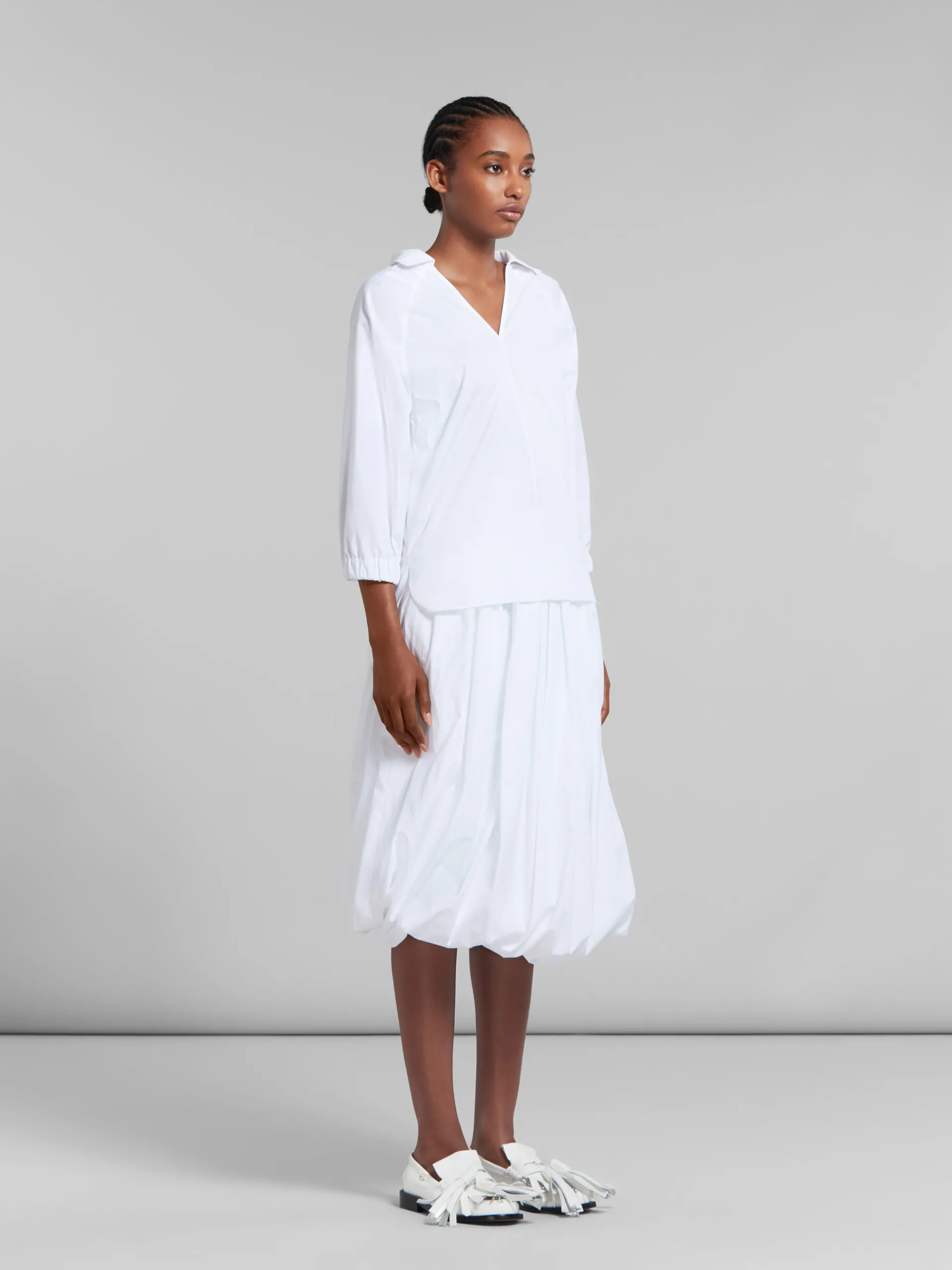 Tops & T-Shirts>Marni White Organic Poplin Top With Shirt Collar LILYWHITE