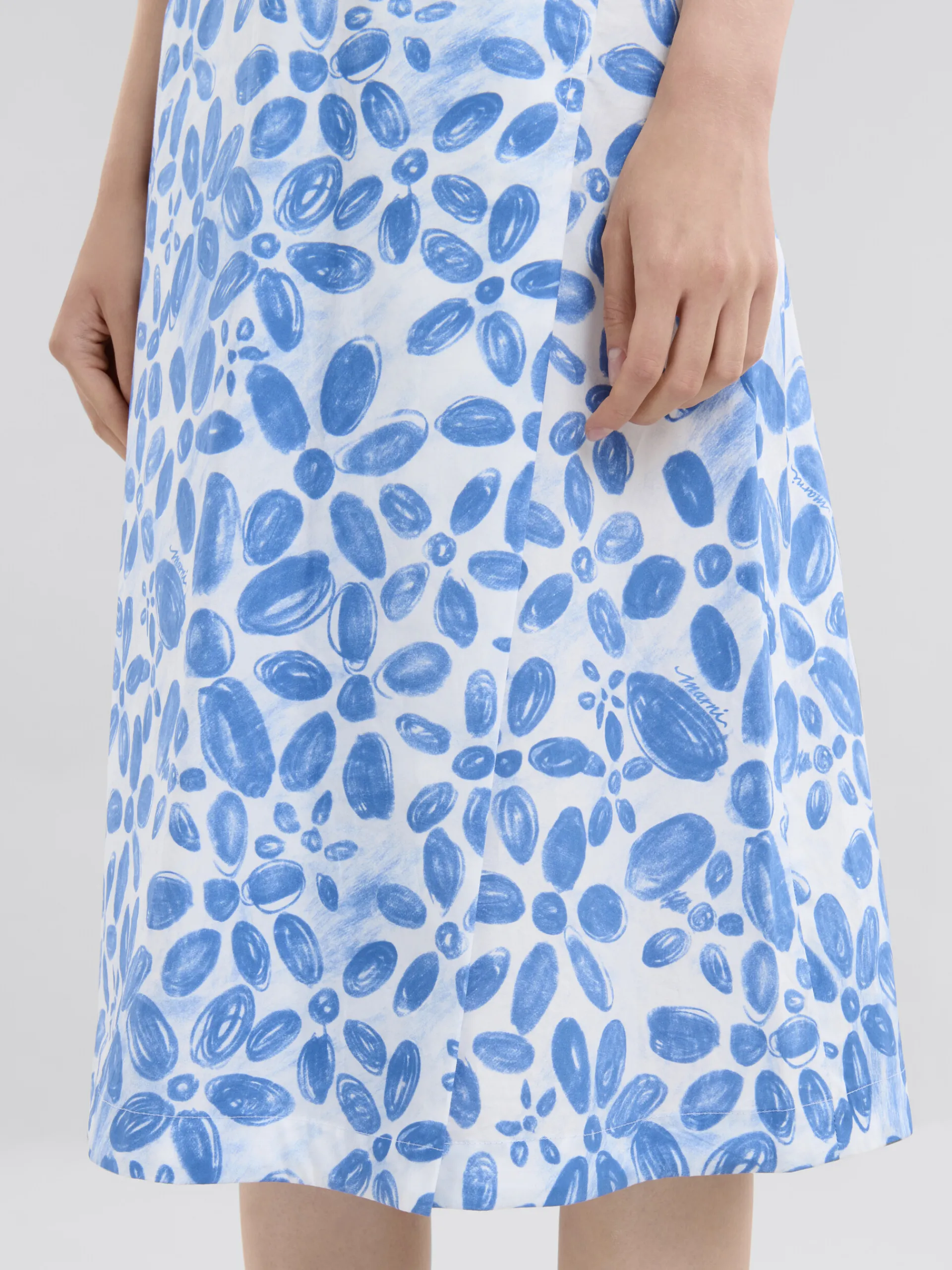 Dresses>Marni White Poplin A-line Dress With Blooming Print IRISBLUE