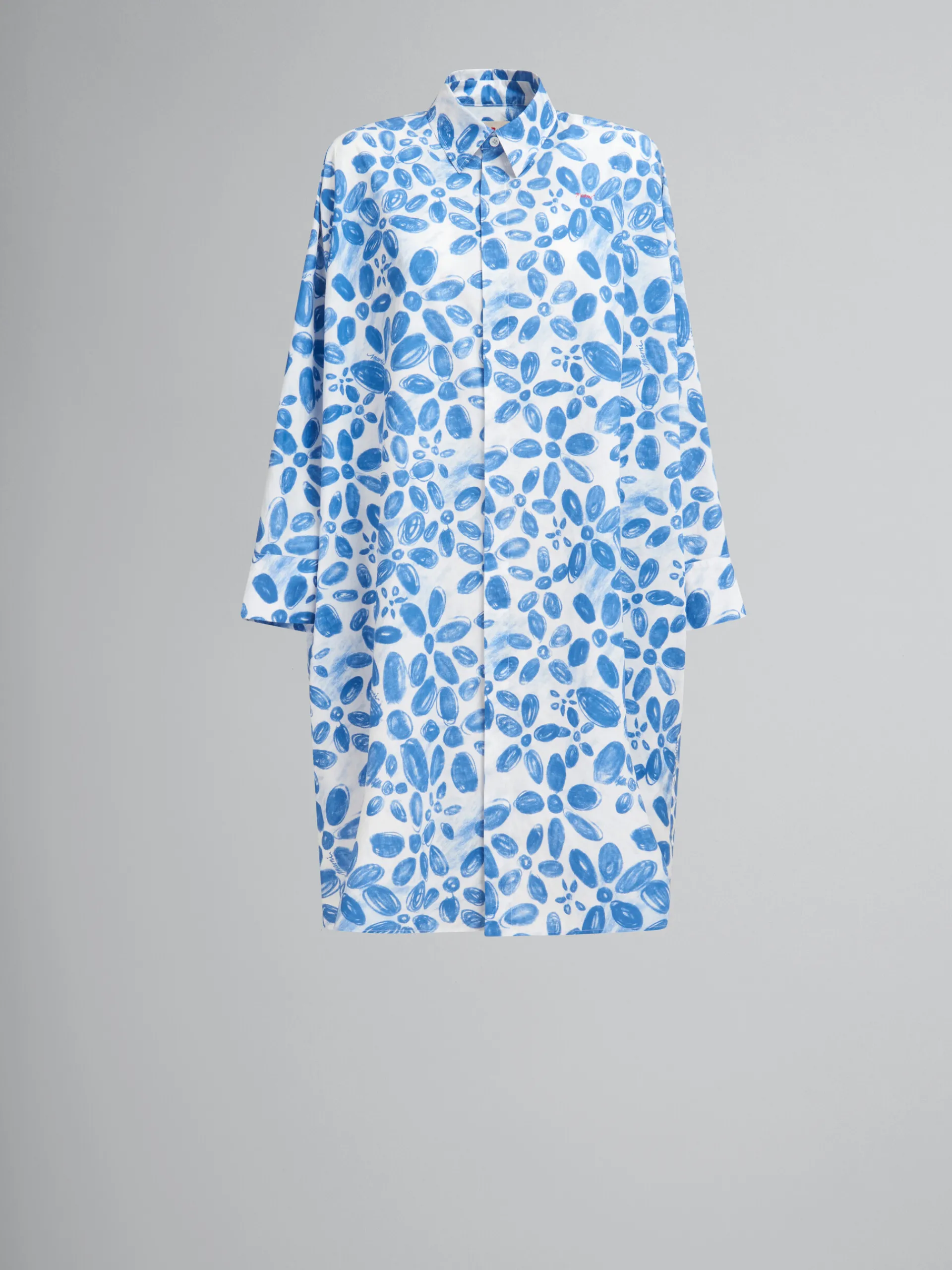 Dresses>Marni White Poplin Cocoon Dress With Blooming Print IRISBLUE