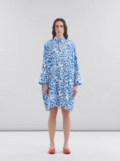 Dresses>Marni White Poplin Cocoon Dress With Blooming Print IRISBLUE