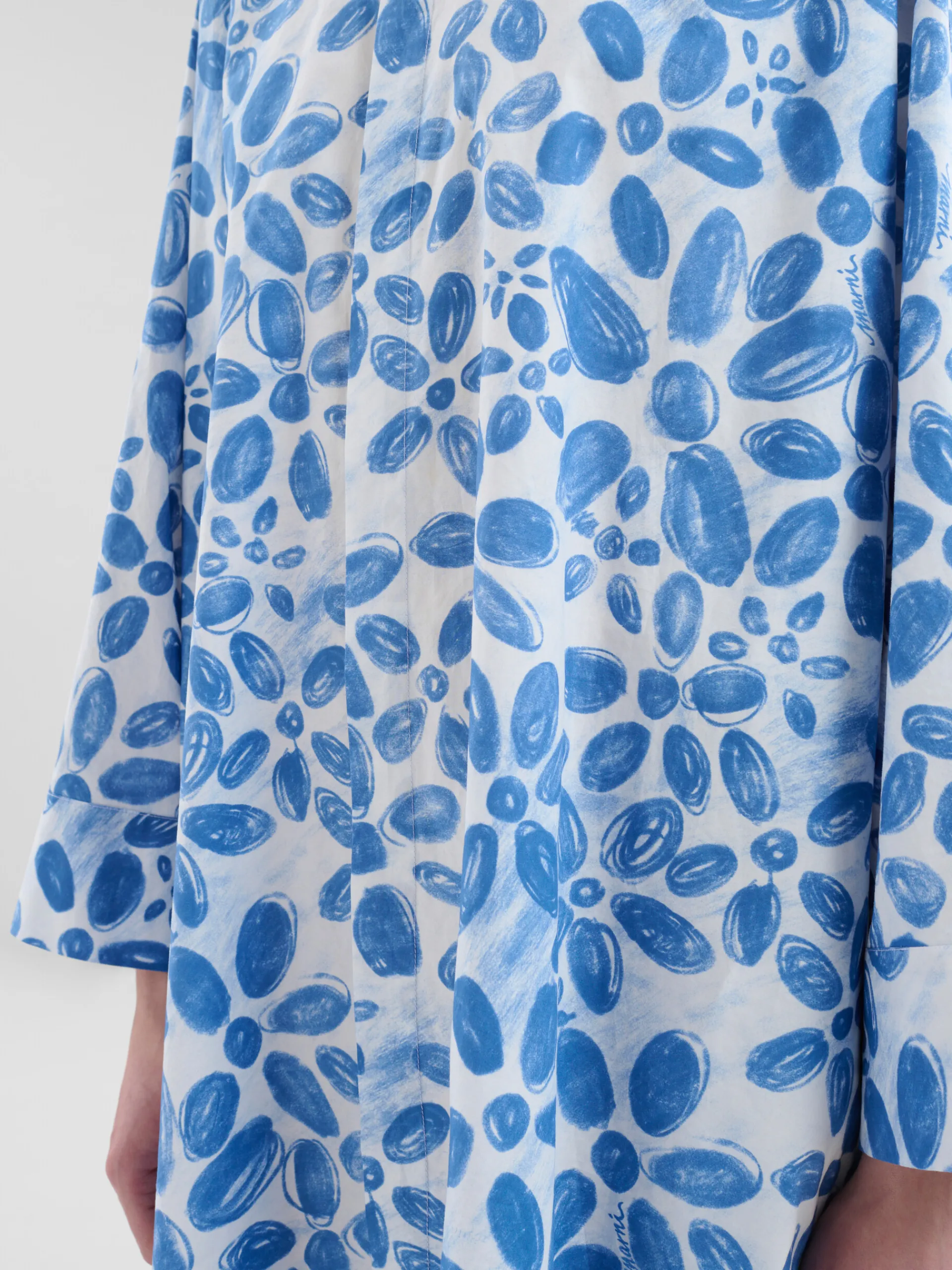 Dresses>Marni White Poplin Cocoon Dress With Blooming Print IRISBLUE