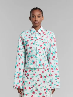 Tops & T-Shirts>Marni White Poplin Gathered Shirt With Reverie Print LILYWHITE