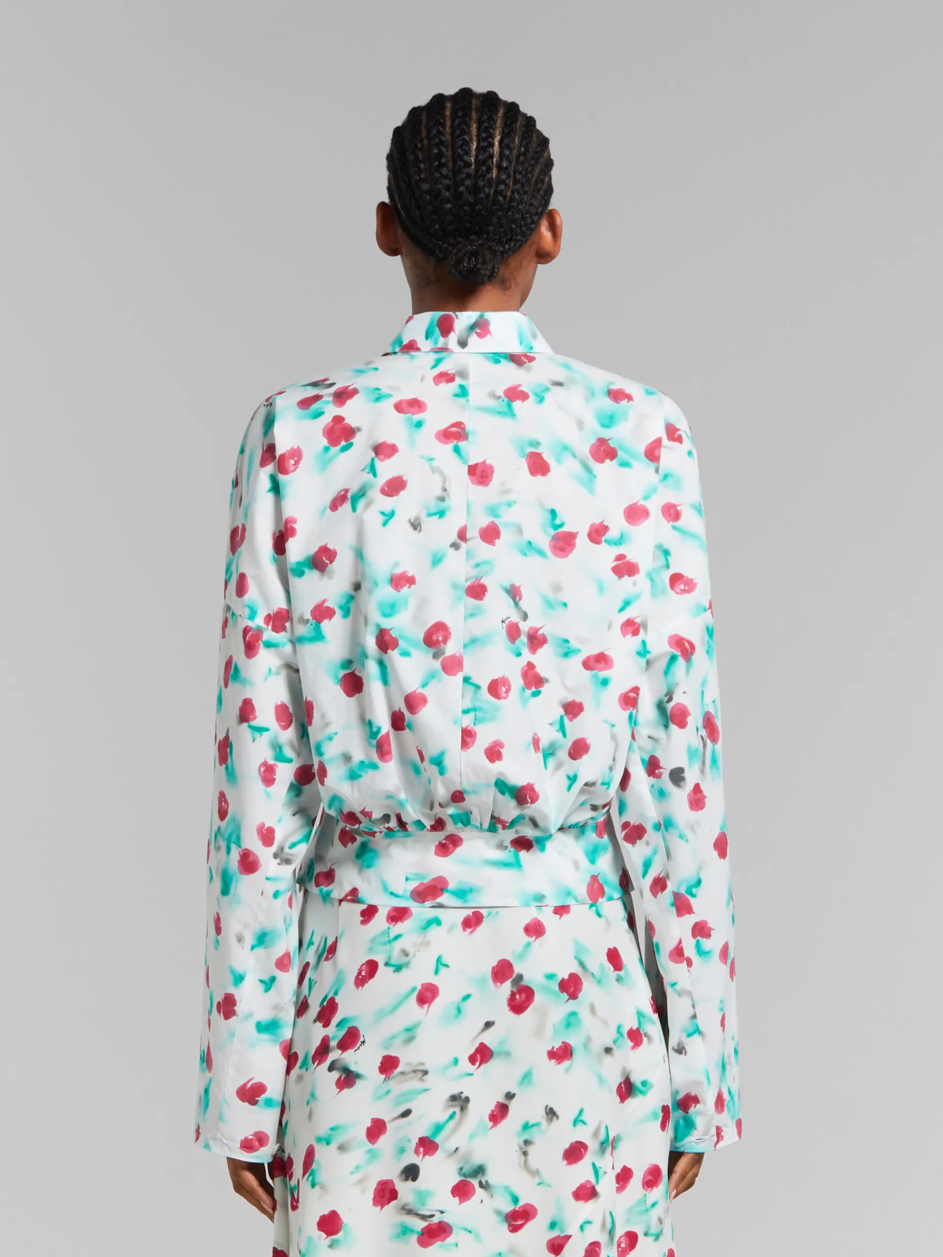 Tops & T-Shirts>Marni White Poplin Gathered Shirt With Reverie Print LILYWHITE