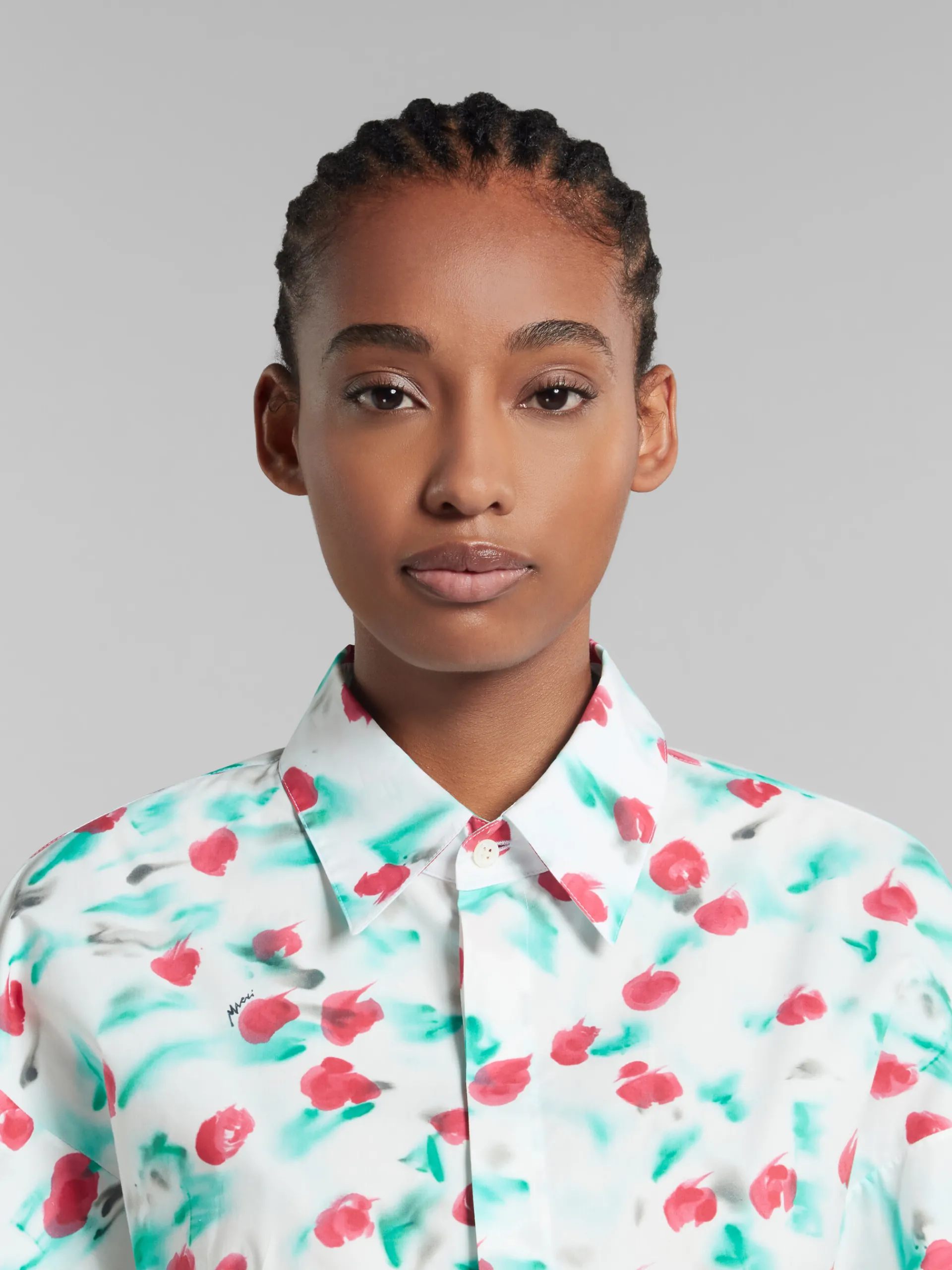 Tops & T-Shirts>Marni White Poplin Gathered Shirt With Reverie Print LILYWHITE