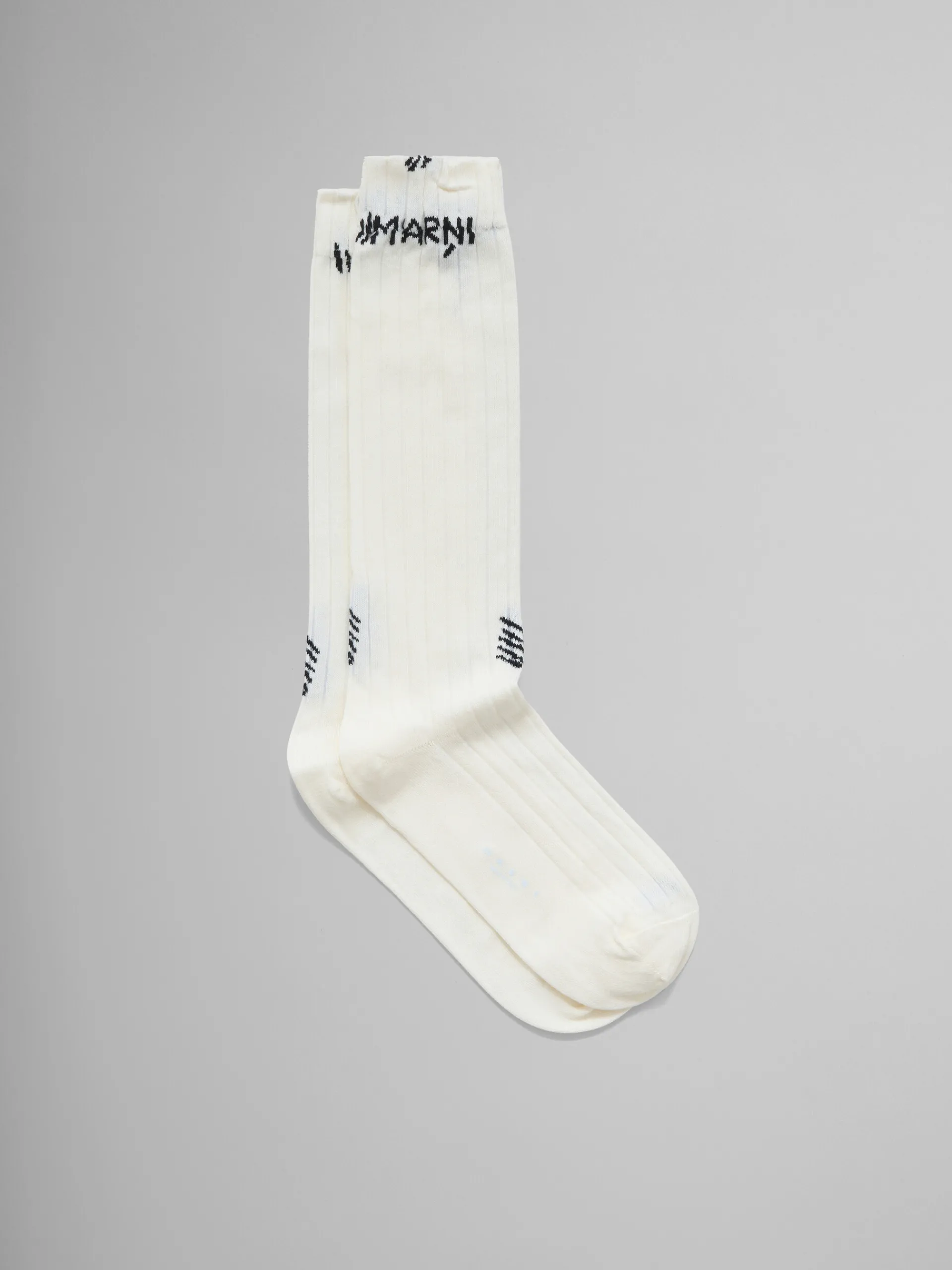 Socks>Marni White Ribbed Cotton Socks With Mending ALABASTER