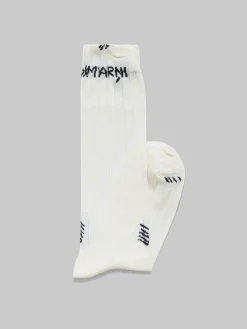 Socks>Marni White Ribbed Cotton Socks With Mending ALABASTER