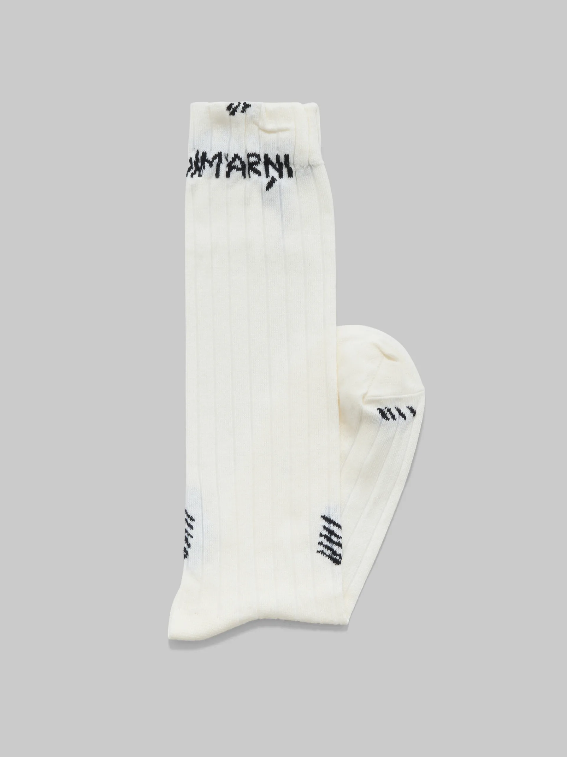 Socks>Marni White Ribbed Cotton Socks With Mending ALABASTER
