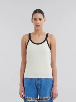 Tops & T-Shirts>Marni White Ribbed Cotton Tank Top With Mending ANTIQUEWHITE