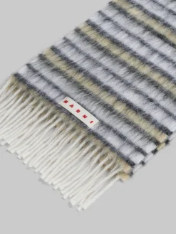Scarves>Marni White Wool And Mohair Scarf With Striped Pattern LILYWHITE