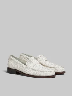 Lace Up & Loafers>Marni White Woven Leather Bambi Loafer LILYWHITE