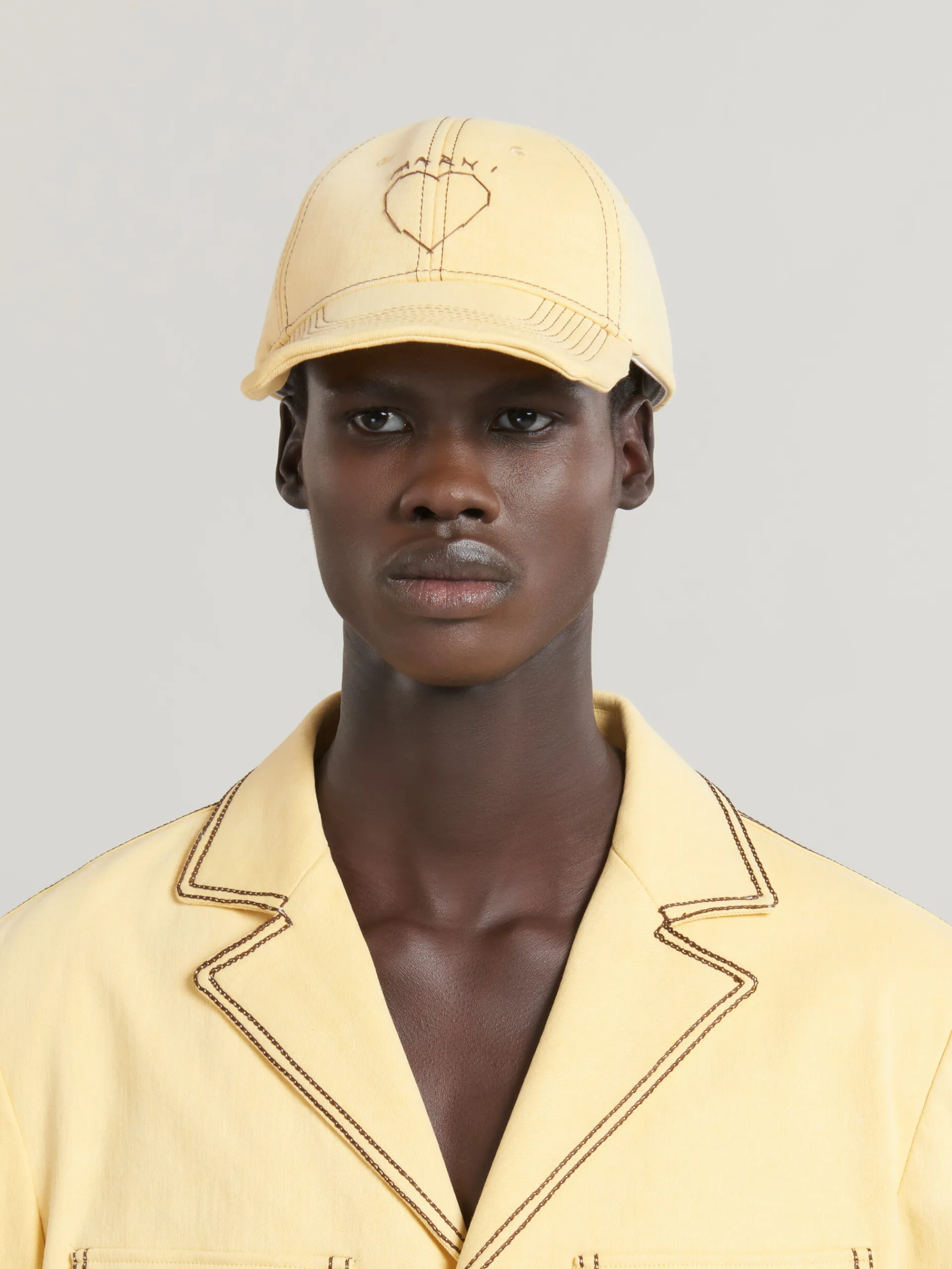 Hats>Marni Yellow Organic Denim Baseball Cap With Mending CITRUS