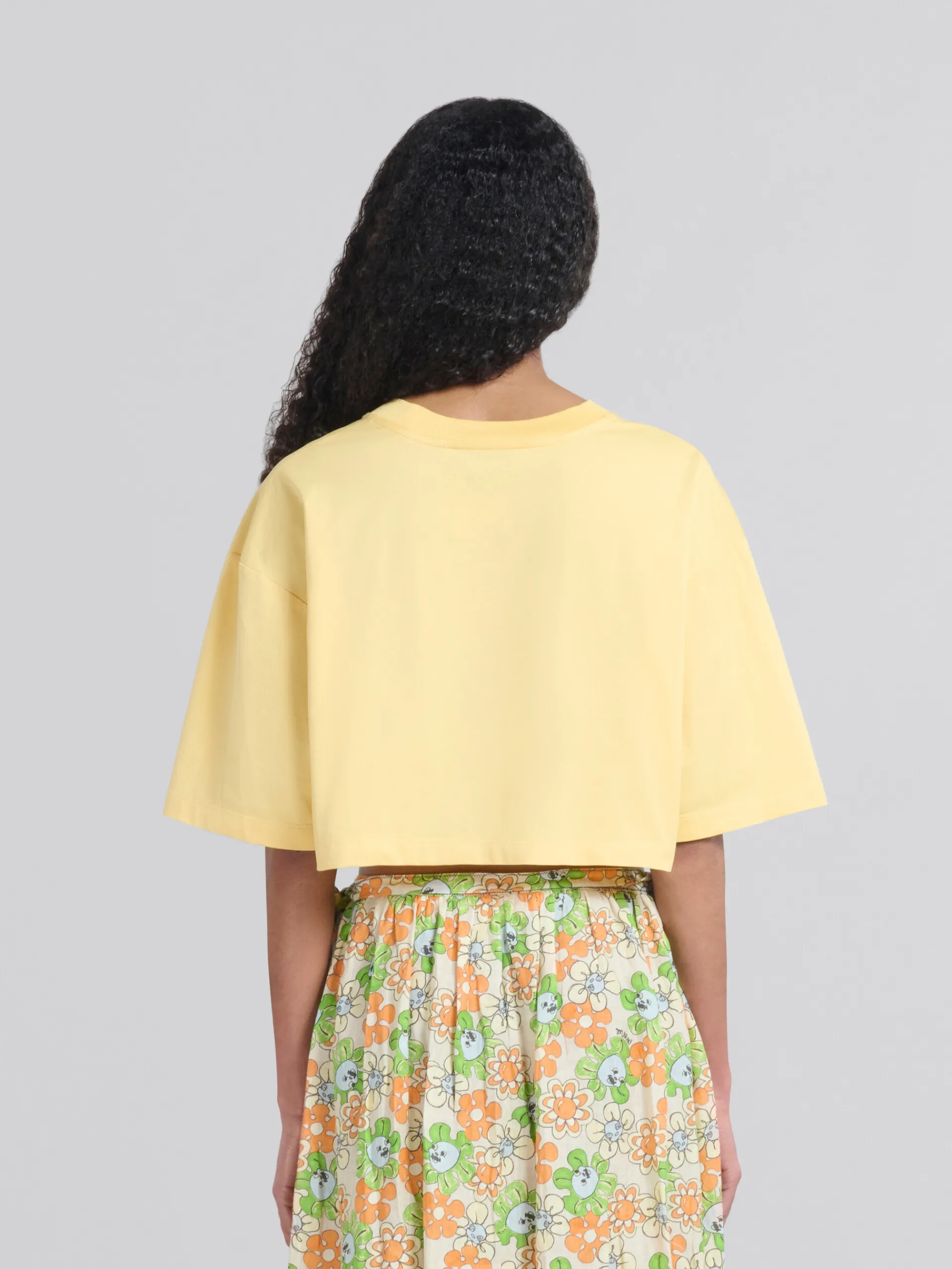 Tops & T-Shirts>Marni Yellow Organic Jersey Cropped T-shirt With Print CITRUS