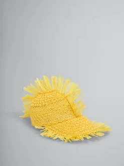 Hats>Marni Yellow Raffia-effect Baseball Cap LEMON