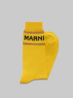 Socks>Marni Yellow Socks With Logo Cuffs SAFFRON